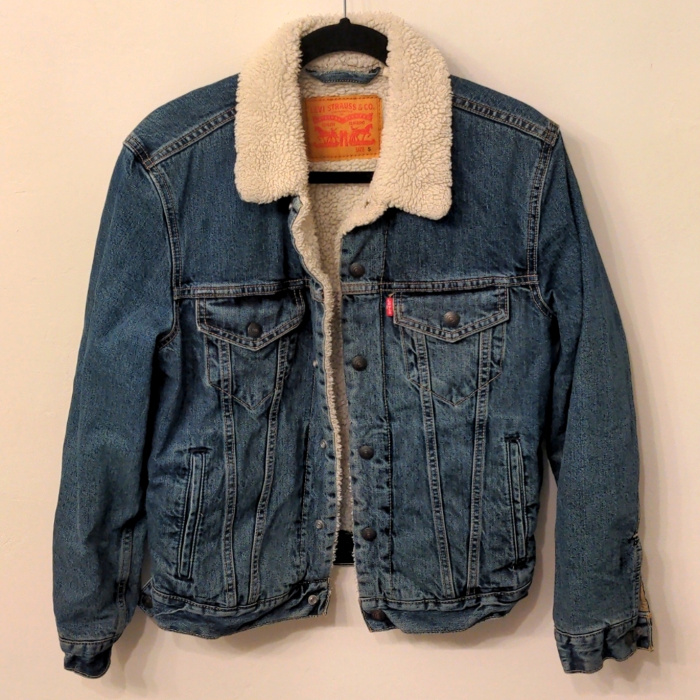 Levi's Trucker Faux Sherpa Lined Denim Jean Jacket Blue Small